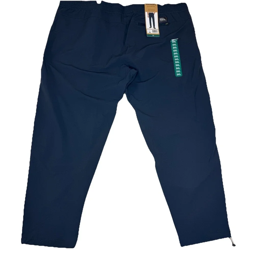 NEW Eddie Bauer Men's Pull On Trail Pants Sz 3XL Navy Drawstring Elastic Waist